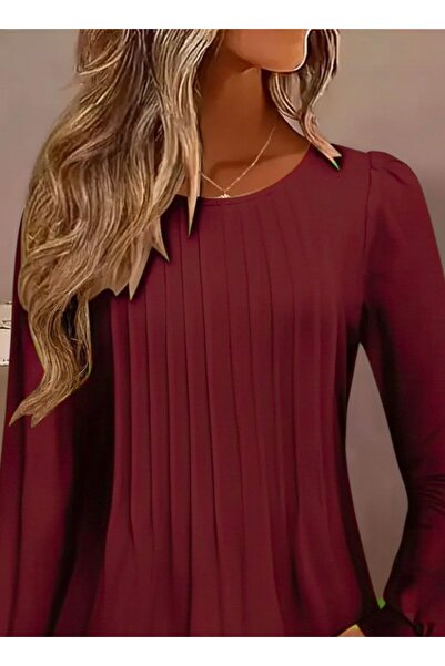 babatr.com Women's Long Sleeve Round Neck Ribbed Blouse
