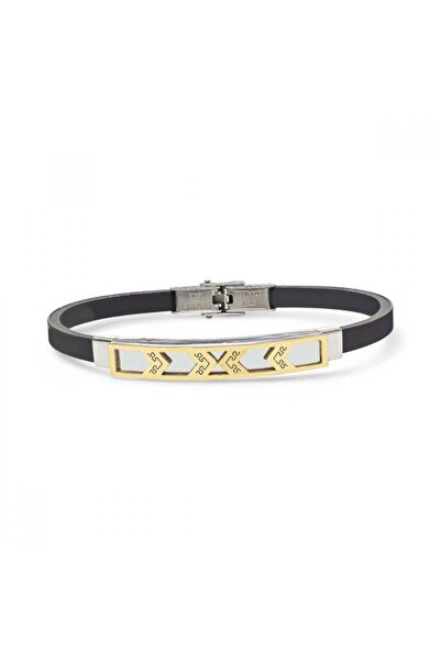 AKSESUARIM Men's Patterned Silicone Cord Steel Bracelet