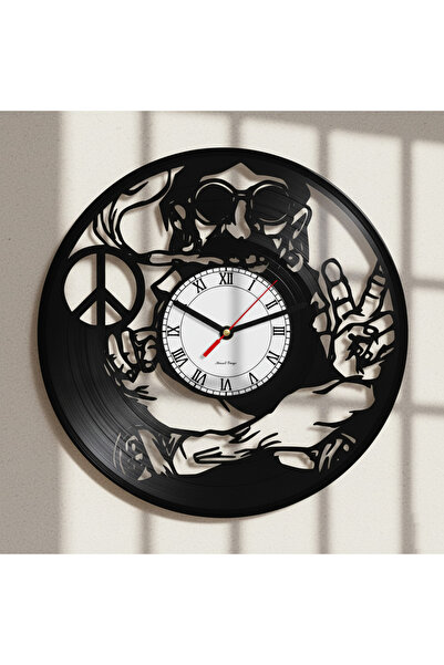 Handmade ساعة حائط مصنوعة يدويًا من الفينيل بتصميم هيبى وسلام
