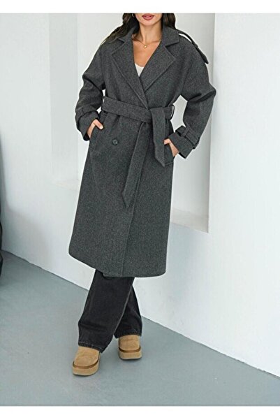 Bermody Mila Women's Double-Breasted Collar Belted Long Cashmere Coat Overcoat Jacket