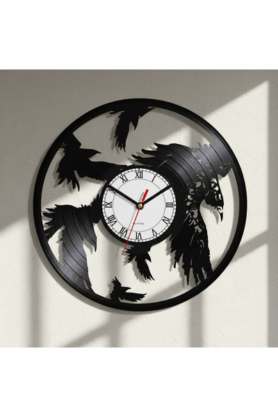 Handmade ساعة حائط مصنوعة يدويًا من الفينيل مع شكل النسر - ديكور بموضوع القوة...