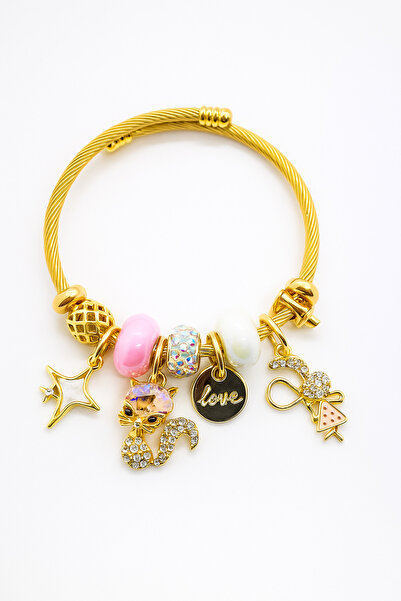 MakeWell Gold Color Stainless Steel Tarnish-Free Charm Bracelet with Star Heart Dolphin Design for Kids