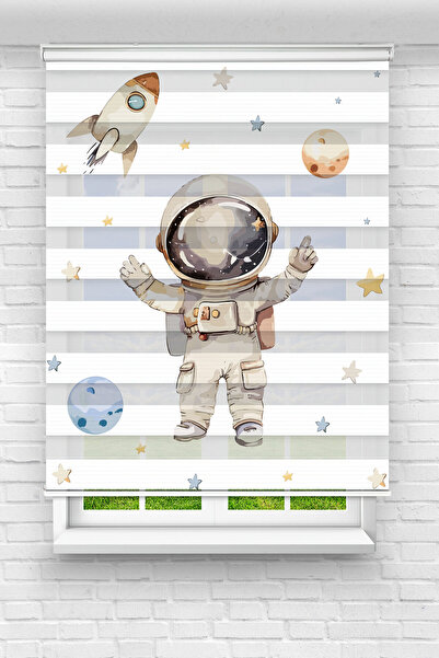 Perdecizade (ENXBOY)ASTRONOT DİJİTAL BASKILI ZEBRA PERDE-COCUK ODASI-STOR PERDE