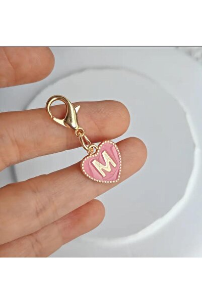 alisa M Harfi Pembe Kalpli Anahtarlık Veya Çanta Süsü