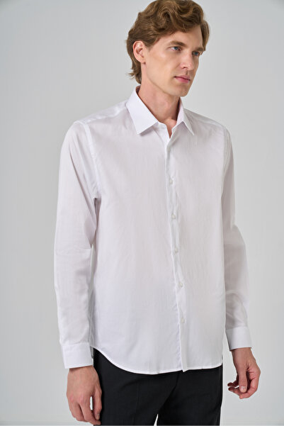 Morven Cămașă albă pentru bărbați, cu guler rigid, cu potrivire dinamică