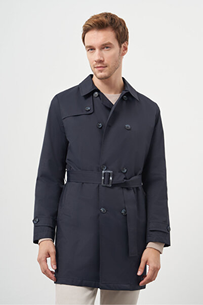 Morven Men's Navy Blue Polyamide Belted Trench Coat