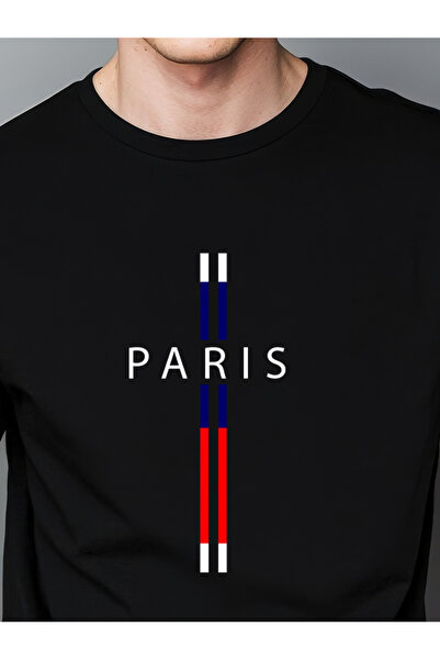 Free Tarz Paris Written Striped Detail Black T-Shirt