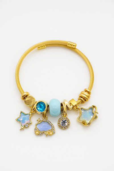 MakeWell Gold Color Tarnish Free Stainless Steel Bracelet with Star Heart Cherry Crescent Design for Kids