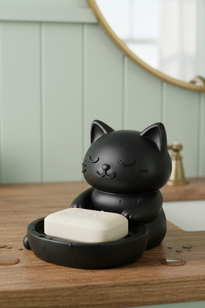 Oxyteez Decorative Cat Soap Dish Bathroom Sink Accessory Cute Organizer Holde...