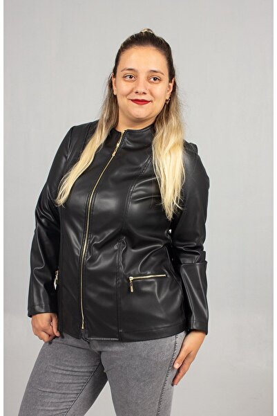 Truva XXL New Season! Plus Size Faux Leather Inside Suede Black Coat Elegance and Warmth in One