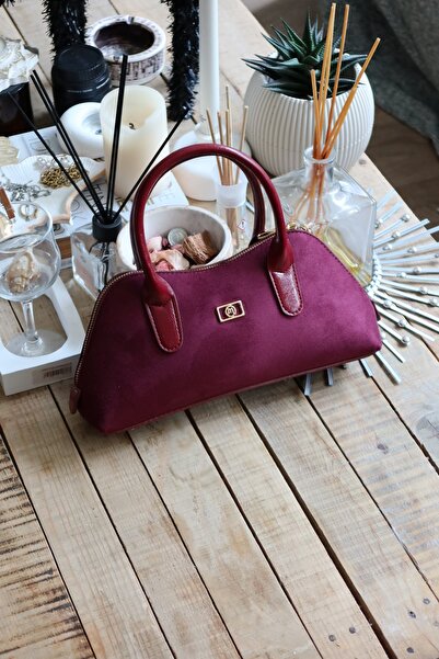 Moom Bag Women's Burgundy Suede Shoulder Bag with Handle and Strap