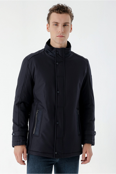 Morven Men's Navy Blue Aston Dynamic Fit Casual Cut Coat with Snap Fasteners and Side Pockets