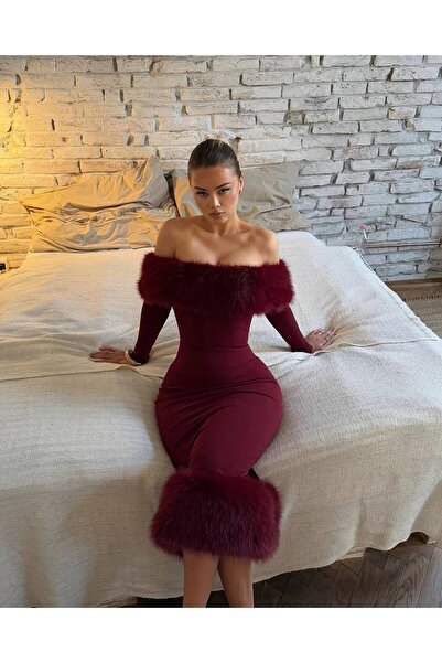 Friday Mood Women's Fur Detailed Madonna Collar Dress