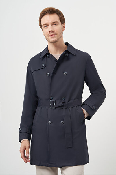 Morven Men's Navy Blue Polyamide Belted Trench Coat