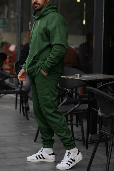 ruNadeS Men's 3 Thread Oversized Kangaroo Pocket Elasticated Cuffs Sweatpants Set - Home Wear