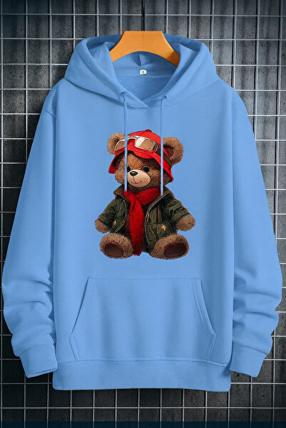 CLASSY.MODA Hanorac unisex cu glugă cu cu căptușeală din fleece fire, ursuleț...