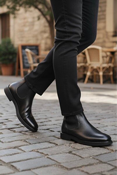 BENGAL Μαύρες ανδρικές μπότες 100% γνήσιο δέρμα ορθοπεδική σόλα από καουτσούκ