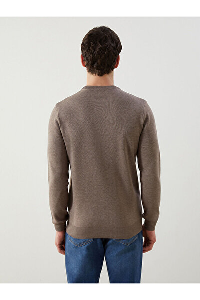 LC Waikiki Ανδρικό πλεκτό πουλόβερ με μακρύ μανίκι LCWAIKIKI Classic Beige Crew Neck