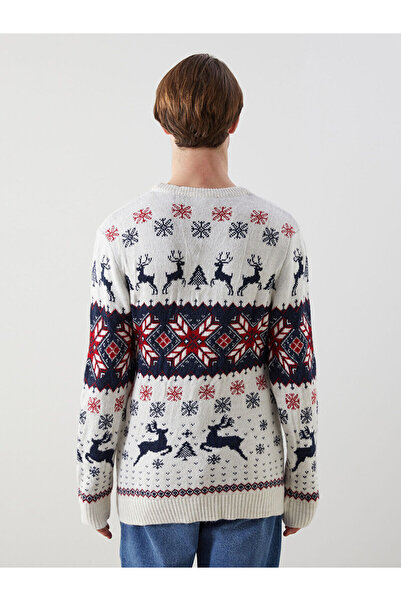 LC Waikiki Crew Neck Long Sleeve New Year Themed Men's Knitwear Sweater