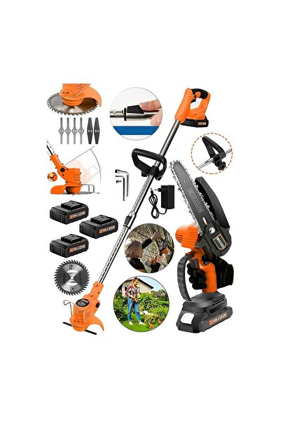 Graizer Alman 2'li Set 3 Batarya-şarjlı Ağaç Dal Budama Testere Ot Çim Çayır Kesme Biçme Tırpan-turuncu