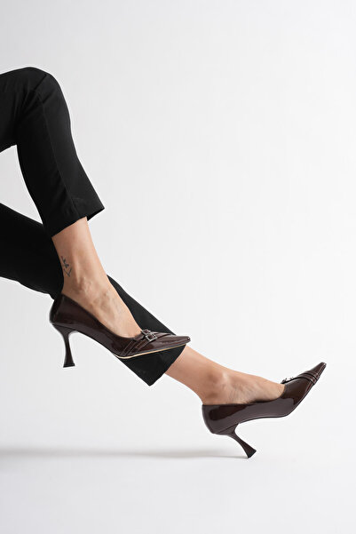 Leyan Butik Maya women's painful brown patent leather shoes