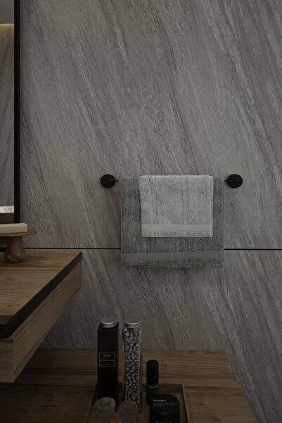 vixena Siyah Uzun Havluluk Çift Montaj Seçenekli Vida ve Yapışkanlı Banyo Hav...