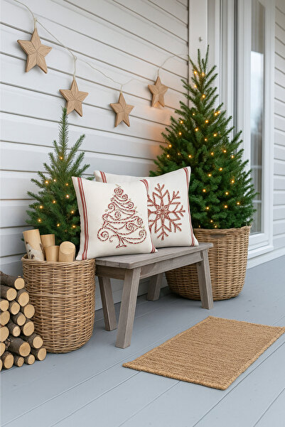 homytextiles New Year - Christmas Themed Punch Embroidered Decorative 2-Piece Throw Pillow Cover, New Year Sparkle