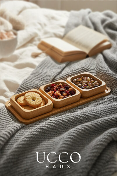 UCCO Bamboo 3-Piece Breakfast Set & Serving Tray & Snack Bowl |   Jam Bowl & Chocolate Bowl & Honey |   Kase Seti