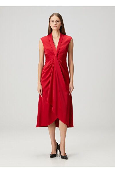 Aidan Mattox Kırmızı Midi Kokteyl Elbise