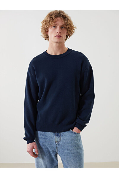 LC Waikiki LCW Casual Синій велосипедний комір з довгими рукавами Чоловічий трикотажний светр