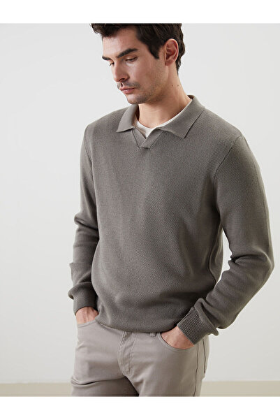 LC Waikiki Lcwaikiki Classic Khaki Polo Collar Long Sleeve Men's Knitwear Sweater