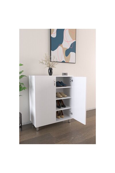 Victor Vallery 4 Raflı Ayakkabı Dolabı Antre Hol Ayakkabılık Açık Beyaz - Açı...