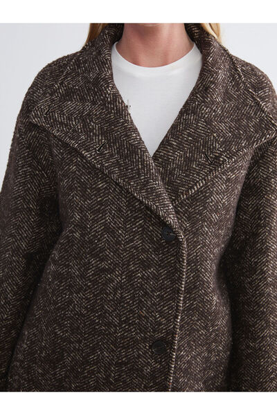 LC Waikiki Lcwaikiki Classic Mock Neck Patterned Oversized Women's Cashmere Coat