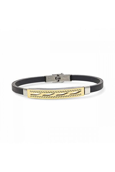 AKSESUARIM Men's Patterned Silicone Cord Steel Bracelet