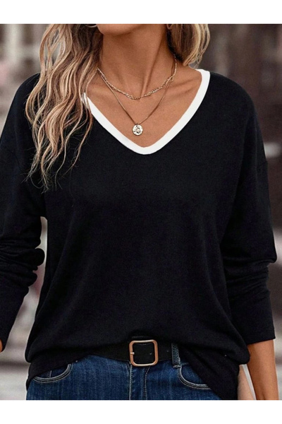 Butik Women's Long Sleeve V Neck Viscose Two Thread Blouse