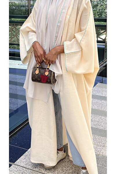 AYA - MW1350 - Butterfly abaya in beige, embroidered on the back and edges