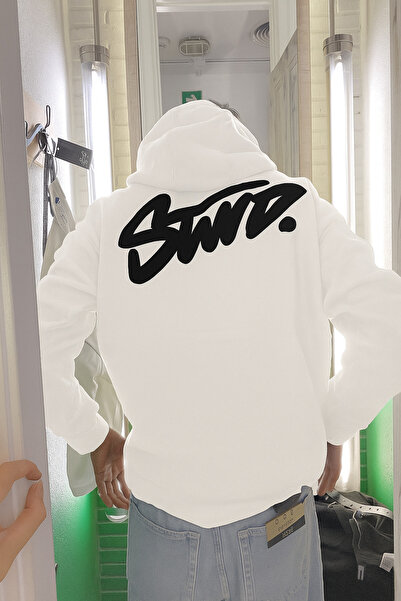 CLASSY.MODA Unisex 3 Yarn O Oversized Stwd Lettering B Printed K Hooded Street Style Sweatshirt with Kangaroo Pocket