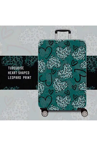 PAWNEST Turquoise Heart Leopard Print Luggage Cover—Durable, Flexible, Washab...