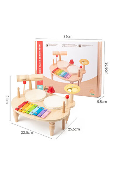 Yelajoy Musical Instruments Wooden Drums for Children,10 in 1 Musical Instruments,Montessori Toy Drum