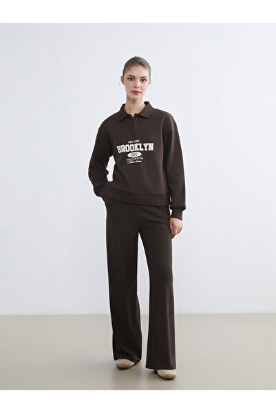 LC Waikiki Polo Neck Brooklyn Printed Women's Thick Sweatshirt