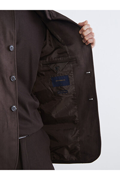 LC Waikiki Ανδρικό παλτό καφέ Standard Fit ψηλός λαιμός Suede