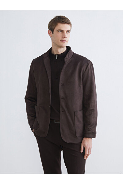 LC Waikiki Ανδρικό παλτό καφέ Standard Fit ψηλός λαιμός Suede