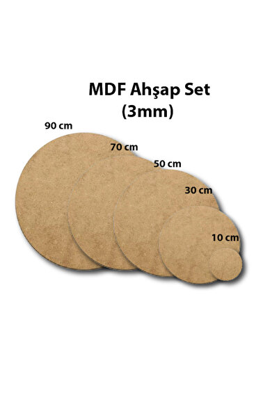 Mandalart Fabric Yuvarlak Ahşap Zemin 5'li Setler, 90, 70, 50, 30, 10 cm, 3 m...