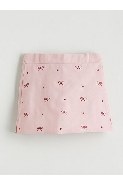 LC Waikiki Lcw Kids Pink Bow Embroidered Girls' Shorts Skirt and Pantyhose
