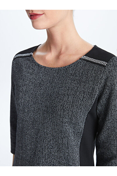 LC Waikiki Γκρι φόρεμα με λαιμόκοψη με αυτοσχεδιασμένο σχέδιο