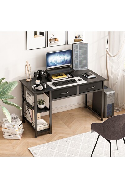 Venpara Study Table with Double Frame & Fabric Drawers - Waterproof Computer Desk with Adjustable Legs