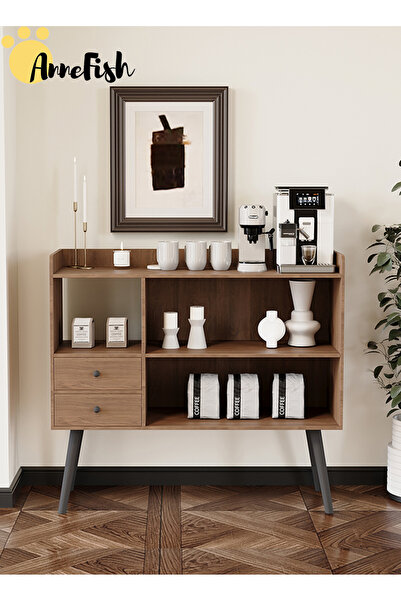 AnneFish 100*35*90 سم ركن القهوة، خزانة بار القهوة، رف الأدراج، خزانة العرض، رف الخباز، خزانة جانبية