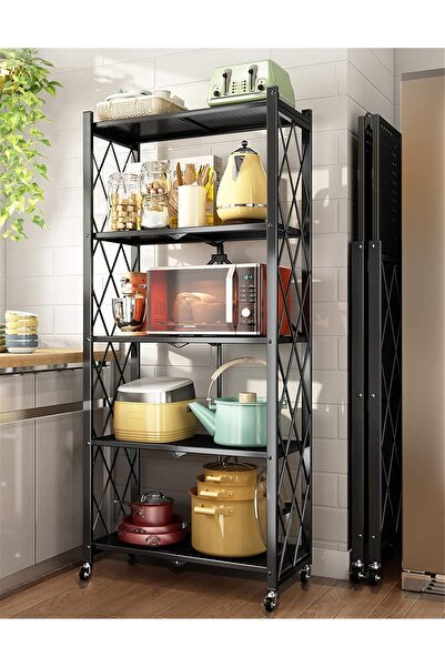 Chuma 5-Tier Moveable Foldable Storage Shelves Black 38x72x162 cm