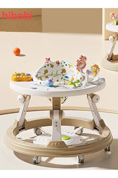 hibobi 3-in-1 Baby Walker with Music Toys, Foldable, Anti-Rollover, Adjustable Height, for 6–36 Months
