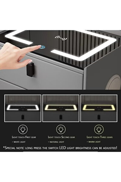 Lexin Smart Nightstand with Wireless Charging, 3-Color LED, Bluetooth Speaker, 2 Drawers (45x42x48cm）